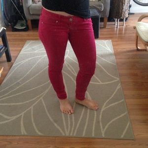 Express red low rise jeans with skinny leg